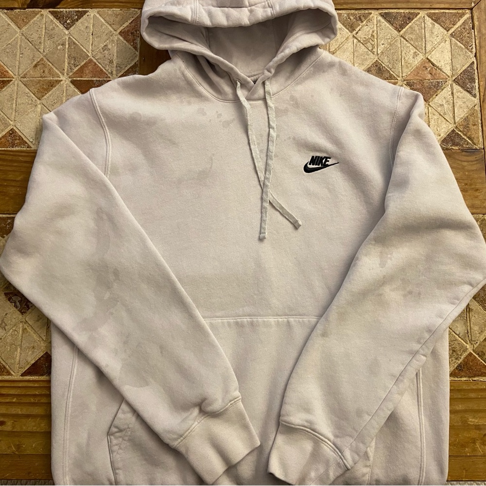 Nike Large White Hoodie with Subtle Tye Die Coloring Size Large